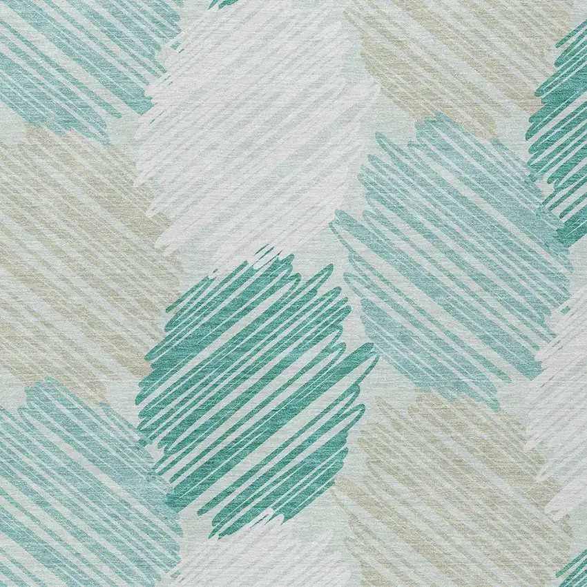 Teal Blue Ivory And Taupe Geometric Washable Indoor Outdoor Area Rug Photo 7