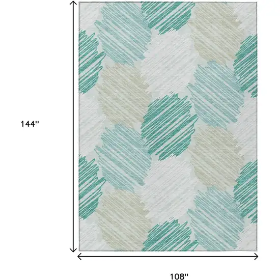 Teal Blue Ivory And Taupe Geometric Washable Indoor Outdoor Area Rug Photo 9
