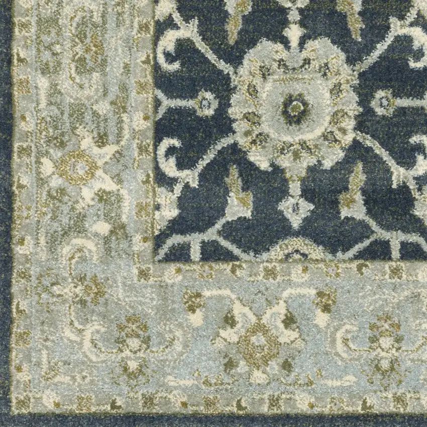 Teal Blue Ivory Green And Grey Oriental Power Loom Stain Resistant Area Rug Photo 5