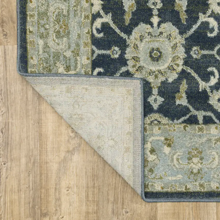 Teal Blue Ivory Green And Grey Oriental Power Loom Stain Resistant Area Rug Photo 7