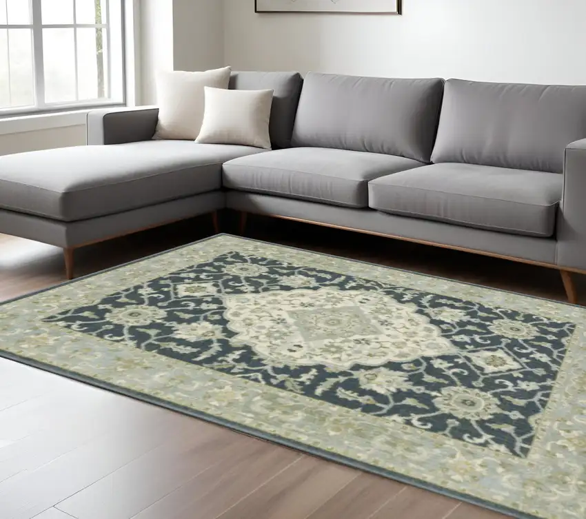 Teal Blue Oriental Area Rug Photo 2
