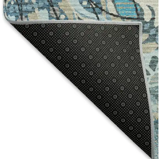 Teal Blue Khaki And Ivory Paisley Washable Indoor Outdoor Area Rug Photo 4
