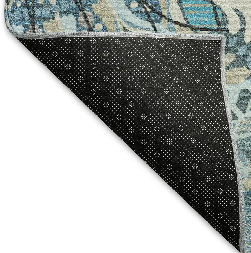 Teal Blue Khaki And Ivory Paisley Washable Indoor Outdoor Area Rug Photo 4