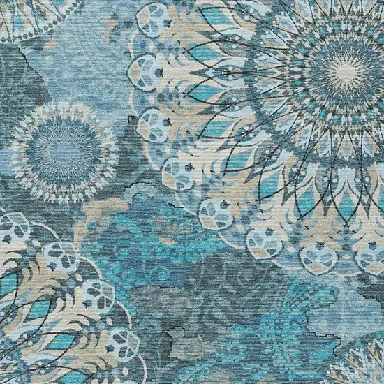 Teal Blue Khaki And Ivory Paisley Washable Indoor Outdoor Area Rug Photo 7