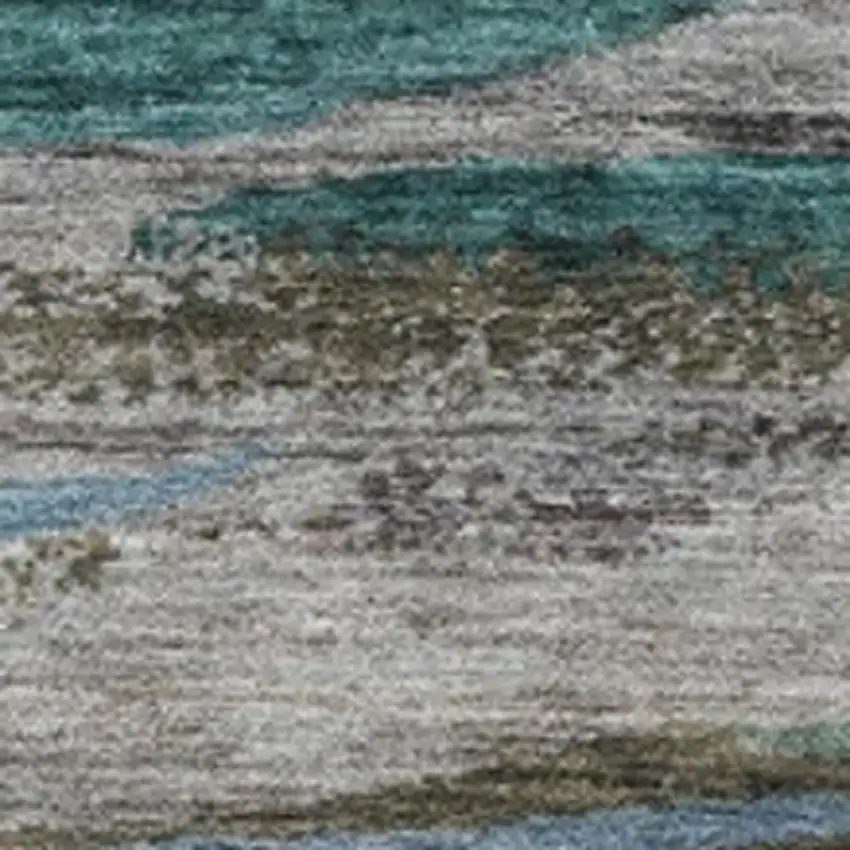 Teal Blue Khaki And Taupe Abstract Washable Indoor Outdoor Area Rug Photo 3