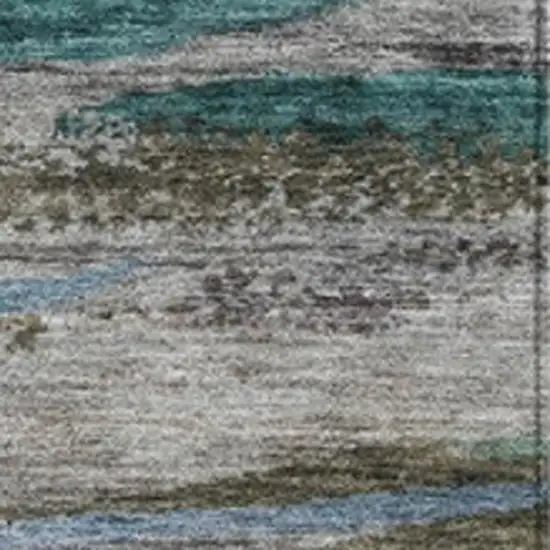 Teal Blue Khaki And Taupe Abstract Washable Indoor Outdoor Area Rug Photo 3