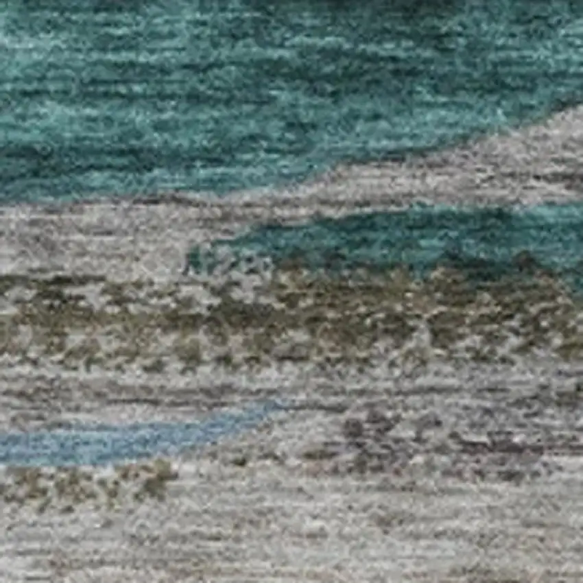 Teal Blue Khaki And Taupe Abstract Washable Indoor Outdoor Area Rug Photo 3