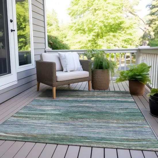 Teal Blue Khaki And Taupe Abstract Washable Indoor Outdoor Area Rug Photo 7