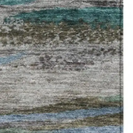 Teal Blue Khaki And Taupe Abstract Washable Indoor Outdoor Area Rug Photo 3