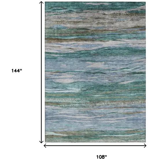Teal Blue Khaki And Taupe Abstract Washable Indoor Outdoor Area Rug Photo 9