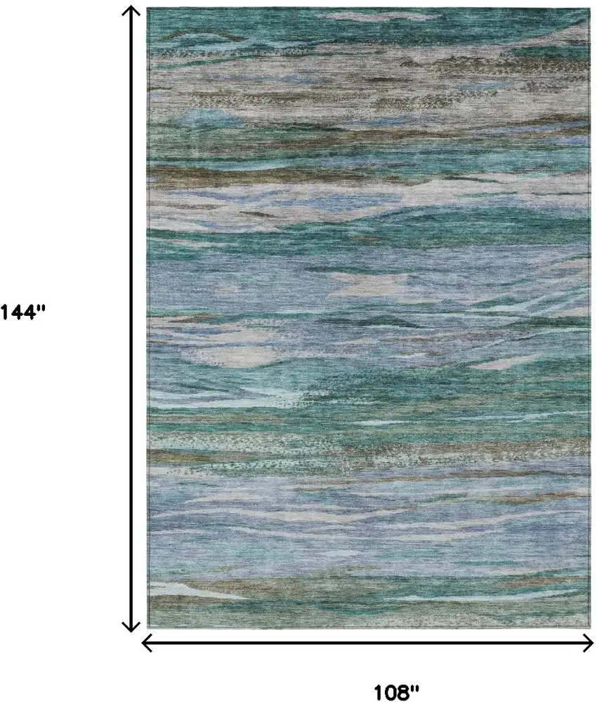 Teal Blue Khaki And Taupe Abstract Washable Indoor Outdoor Area Rug Photo 9