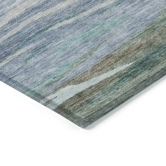 Teal Blue Khaki And Taupe Abstract Washable Indoor Outdoor Area Rug Photo 9