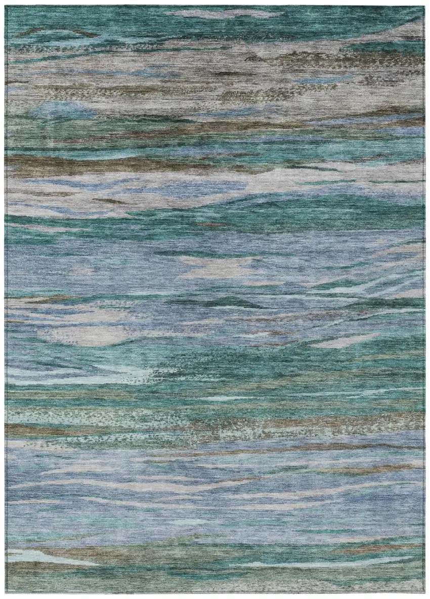 Teal Blue Khaki And Taupe Abstract Washable Indoor Outdoor Area Rug Photo 8