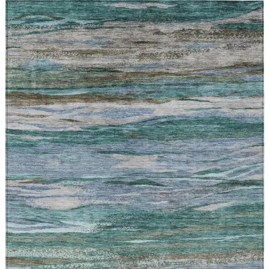 Teal Blue Khaki And Taupe Abstract Washable Indoor Outdoor Area Rug Photo 1