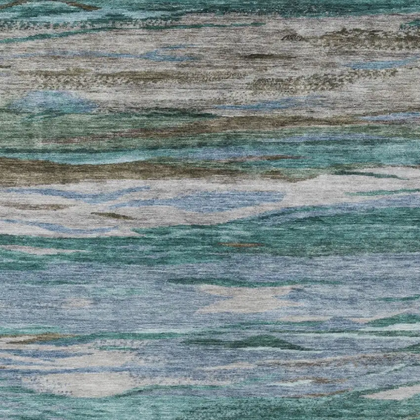 Teal Blue Khaki And Taupe Abstract Washable Indoor Outdoor Area Rug Photo 6