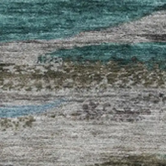 Teal Blue Khaki And Taupe Abstract Washable Indoor Outdoor Area Rug Photo 3