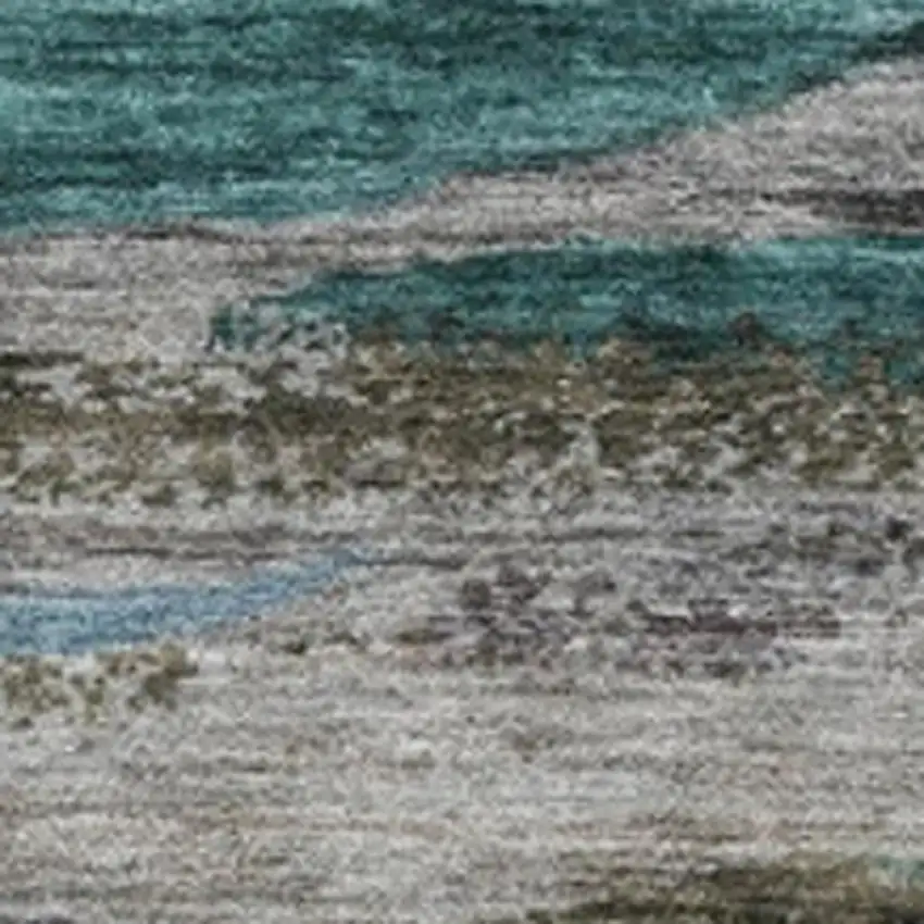 Teal Blue Khaki And Taupe Abstract Washable Indoor Outdoor Area Rug Photo 3