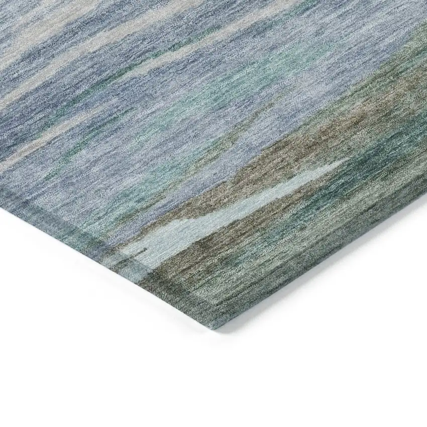 Teal Blue Khaki And Taupe Abstract Washable Indoor Outdoor Area Rug Photo 9