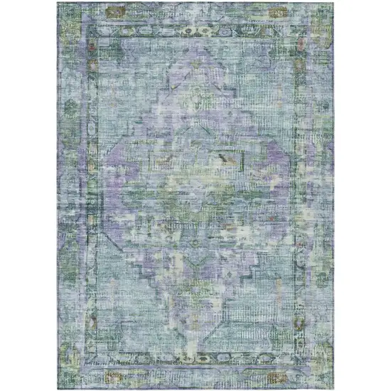 Teal Blue Lavender And Ivory Oriental Washable Indoor Outdoor Area Rug Photo 1