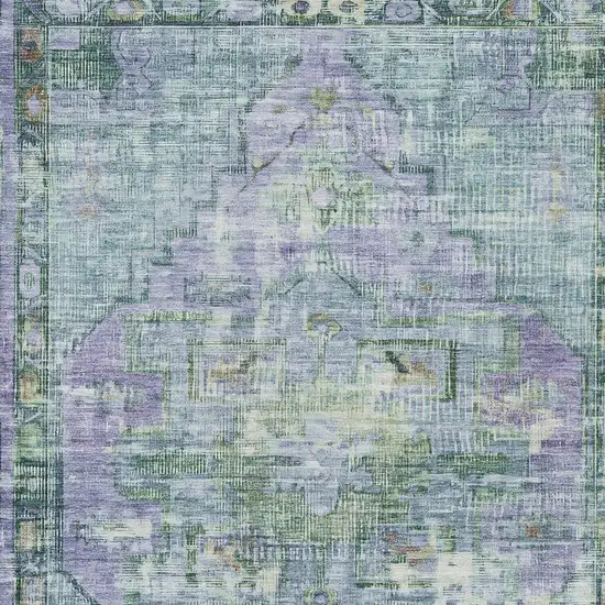 Teal Blue Lavender And Ivory Oriental Washable Indoor Outdoor Area Rug Photo 6