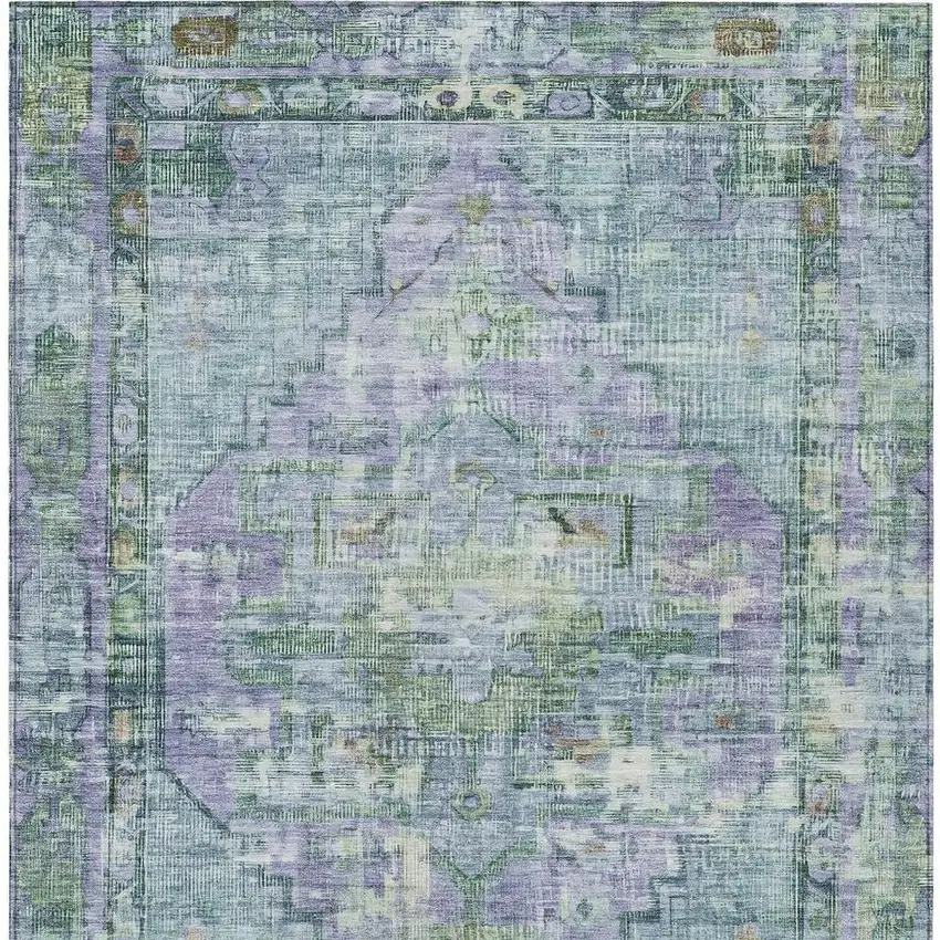 Teal Blue Lavender And Ivory Oriental Washable Indoor Outdoor Area Rug Photo 4