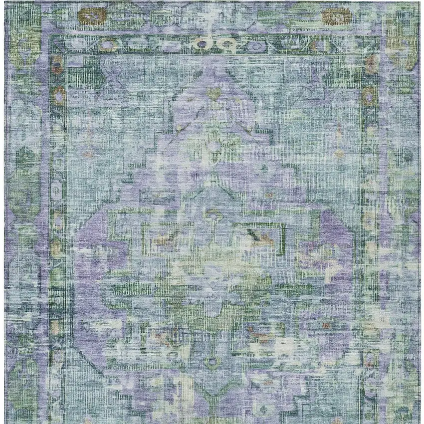 Teal Blue Lavender And Ivory Oriental Washable Indoor Outdoor Area Rug Photo 7