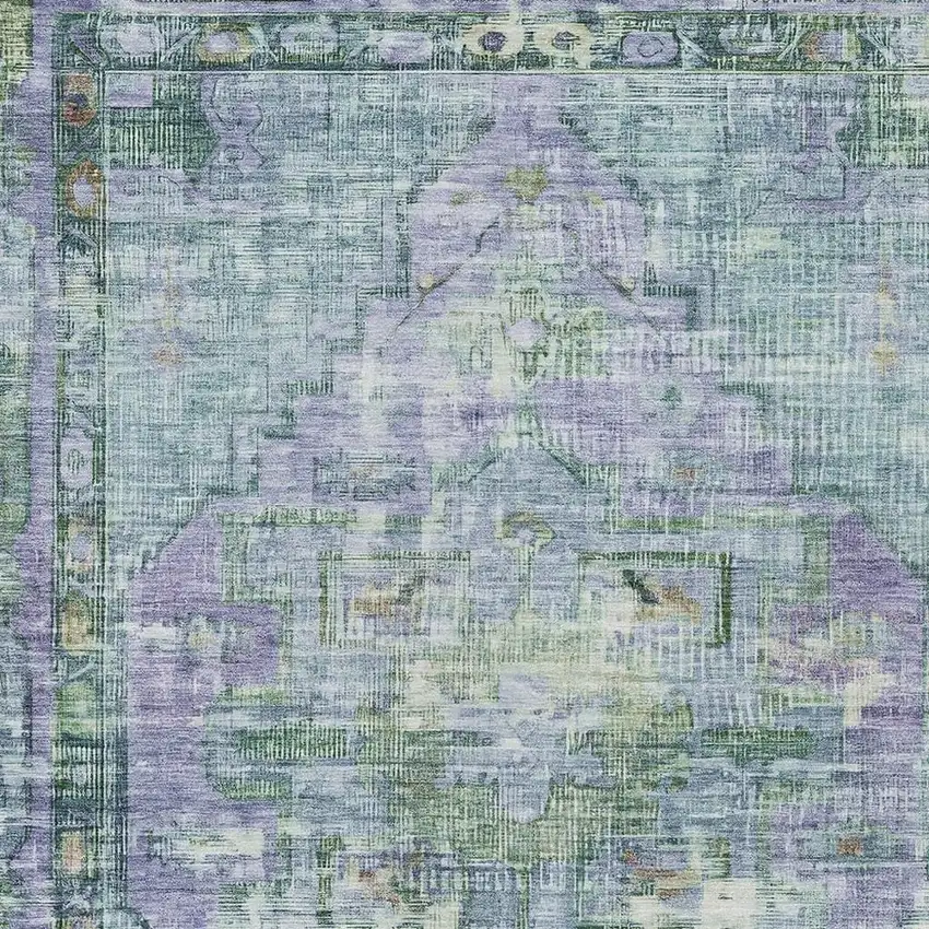 Teal Blue Lavender And Ivory Oriental Washable Indoor Outdoor Area Rug Photo 3