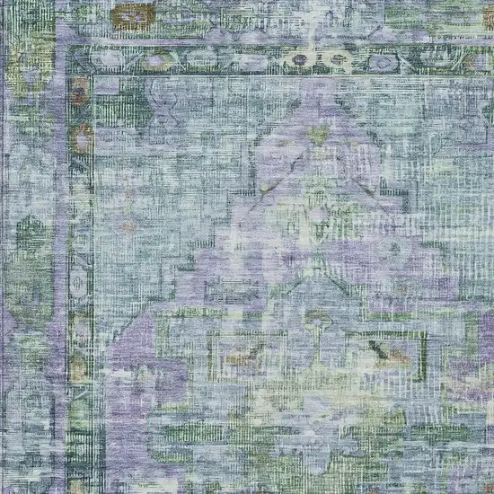 Teal Blue Lavender And Ivory Oriental Washable Indoor Outdoor Area Rug Photo 4