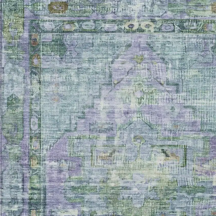 Teal Blue Lavender And Ivory Oriental Washable Indoor Outdoor Area Rug Photo 4