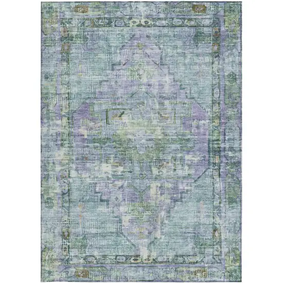 Teal Blue Lavender And Ivory Oriental Washable Indoor Outdoor Area Rug Photo 3