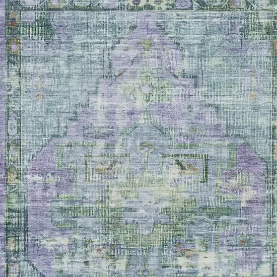 Teal Blue Lavender And Ivory Oriental Washable Indoor Outdoor Area Rug Photo 3