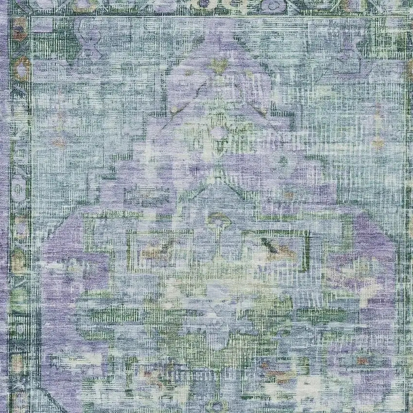 Teal Blue Lavender And Ivory Oriental Washable Indoor Outdoor Area Rug Photo 3