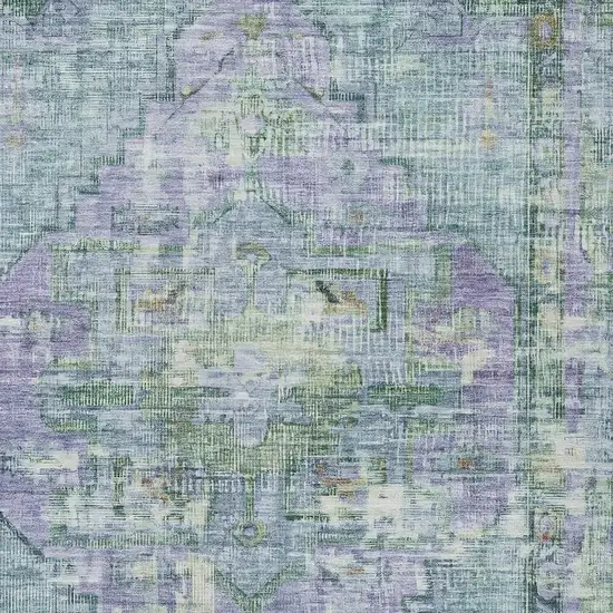 Teal Blue Lavender And Ivory Oriental Washable Indoor Outdoor Area Rug Photo 4