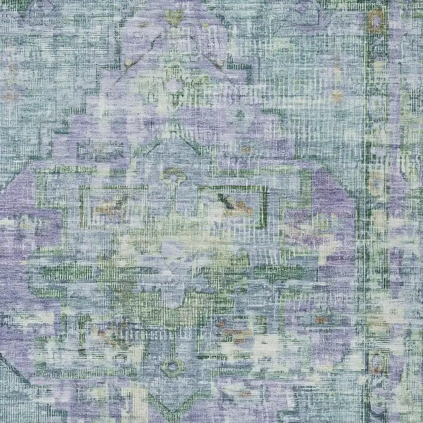 Teal Blue Lavender And Ivory Oriental Washable Indoor Outdoor Area Rug Photo 4