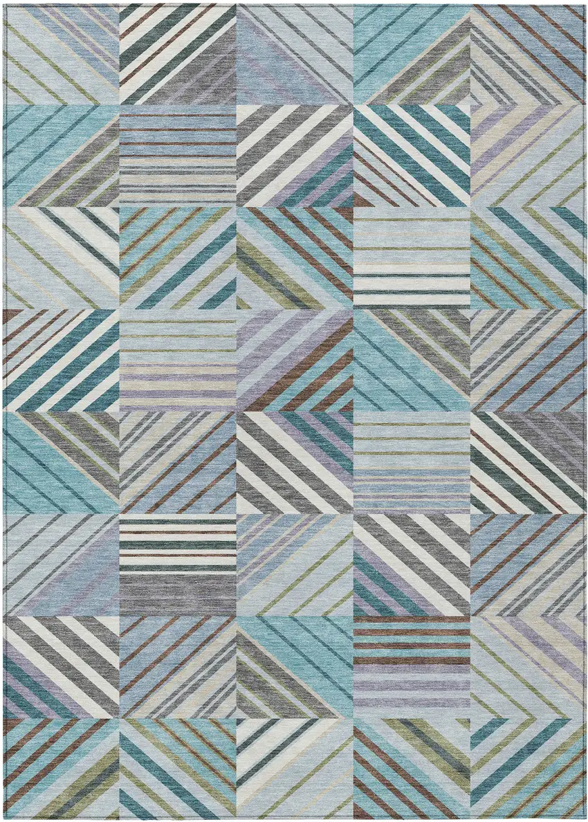 Teal Blue Lavender And Ivory Patchwork Washable Indoor Outdoor Area Rug Photo 7