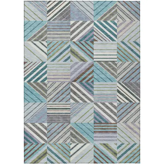 Teal Blue Lavender And Ivory Patchwork Washable Indoor Outdoor Area Rug Photo 7