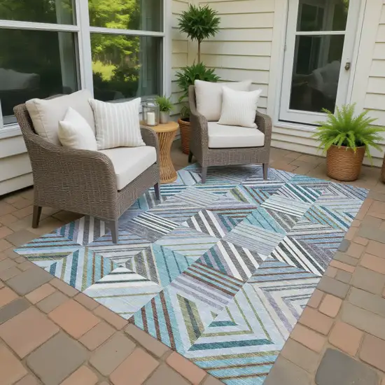 Teal Blue Lavender And Ivory Patchwork Washable Indoor Outdoor Area Rug Photo 2