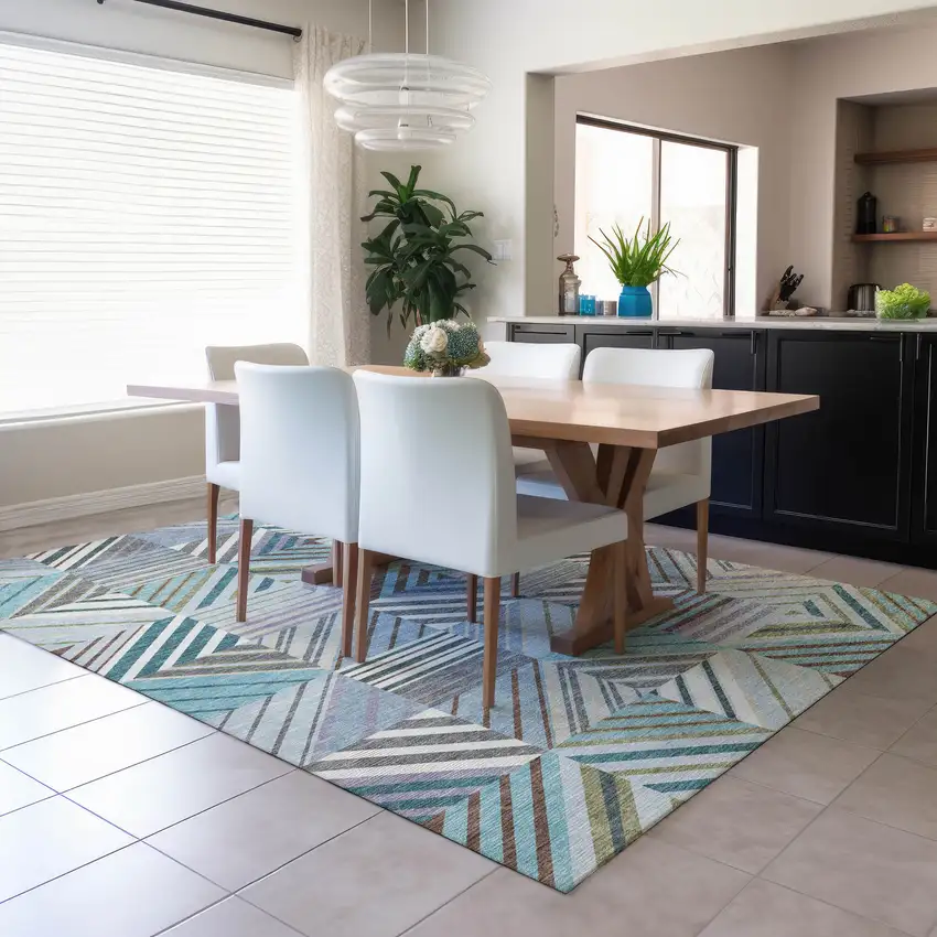 Teal Blue Lavender And Ivory Patchwork Washable Indoor Outdoor Area Rug Photo 4