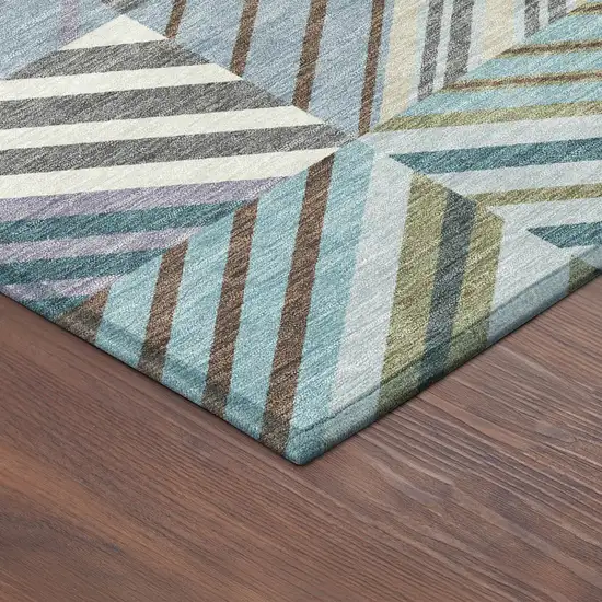 Teal Blue Lavender And Ivory Patchwork Washable Indoor Outdoor Area Rug Photo 9