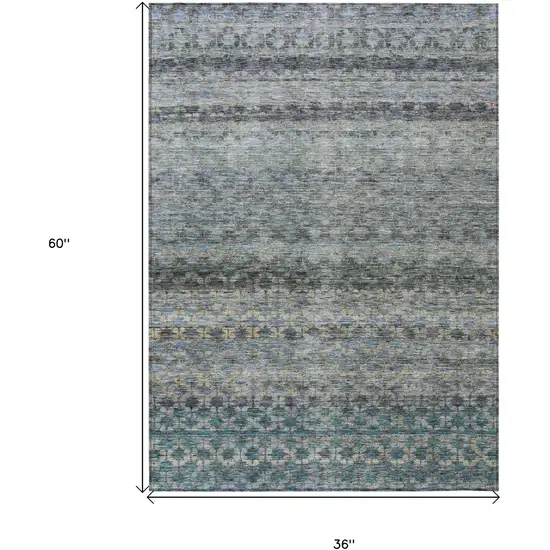 Teal Blue Light Blue And Gray Striped Washable Indoor Outdoor Area Rug Photo 3