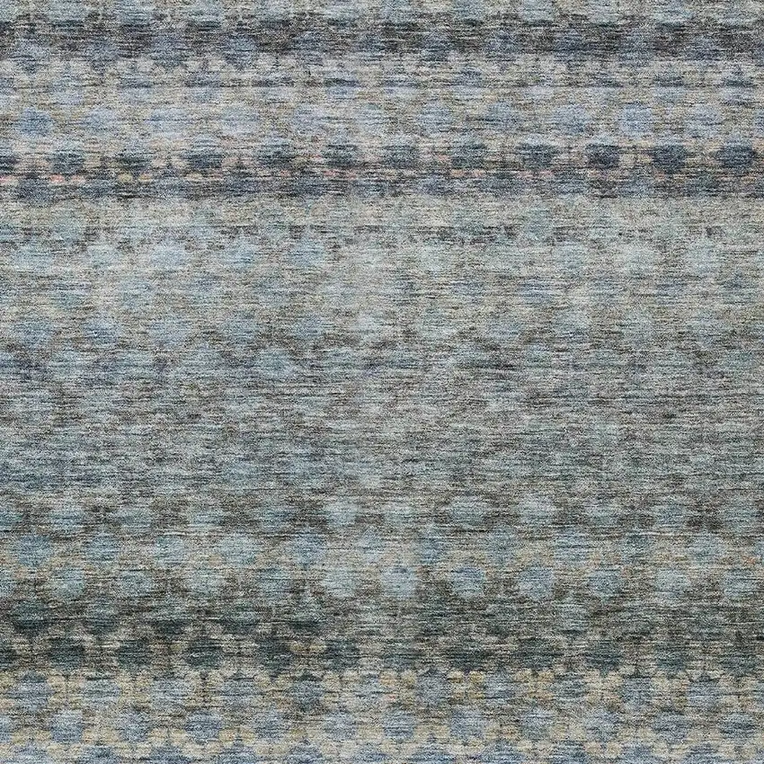 Teal Blue Light Blue And Gray Striped Washable Indoor Outdoor Area Rug Photo 6