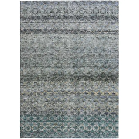 Teal Blue Light Blue And Gray Striped Washable Indoor Outdoor Area Rug Photo 7