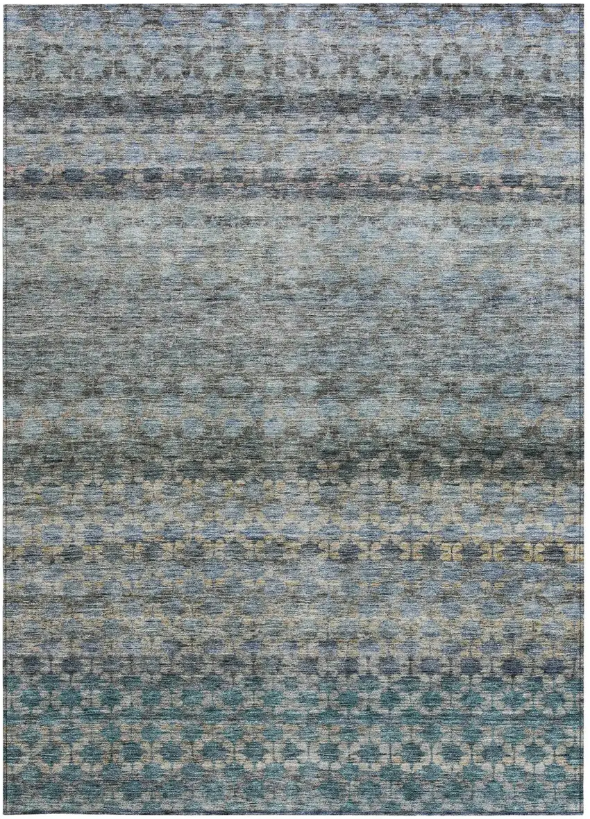 Teal Blue Light Blue And Gray Striped Washable Indoor Outdoor Area Rug Photo 7