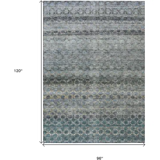 Teal Blue Light Blue And Gray Striped Washable Indoor Outdoor Area Rug Photo 3