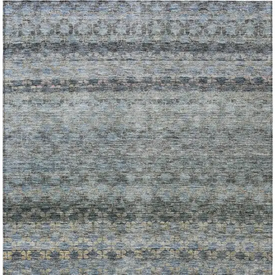 Teal Blue Light Blue And Gray Striped Washable Indoor Outdoor Area Rug Photo 7