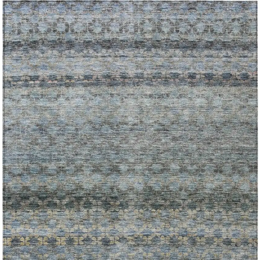 Teal Blue Light Blue And Gray Striped Washable Indoor Outdoor Area Rug Photo 7
