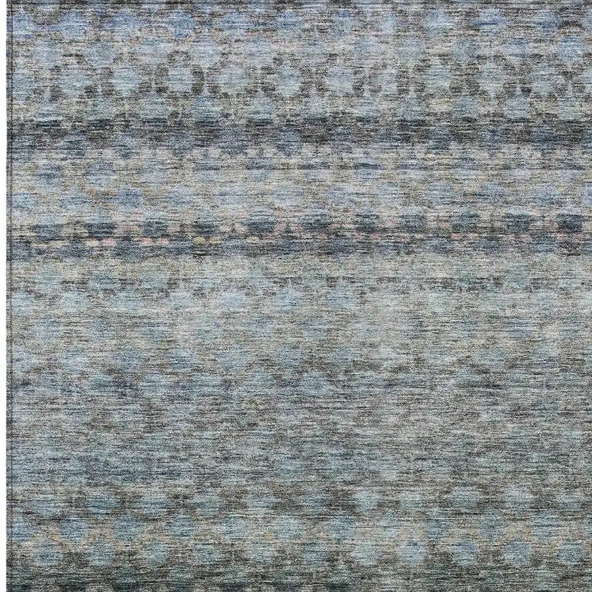Teal Blue Light Blue And Gray Striped Washable Indoor Outdoor Area Rug Photo 6