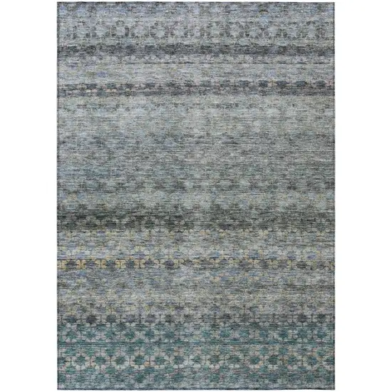 Teal Blue Light Blue And Gray Striped Washable Indoor Outdoor Area Rug Photo 2