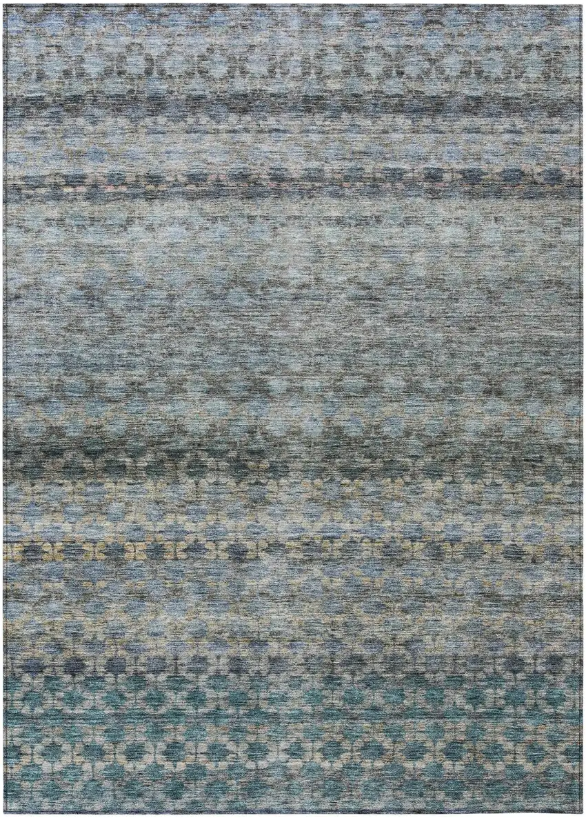 Teal Blue Light Blue And Gray Striped Washable Indoor Outdoor Area Rug Photo 2