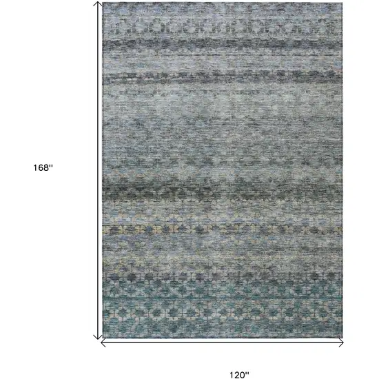 Teal Blue Light Blue And Gray Striped Washable Indoor Outdoor Area Rug Photo 3